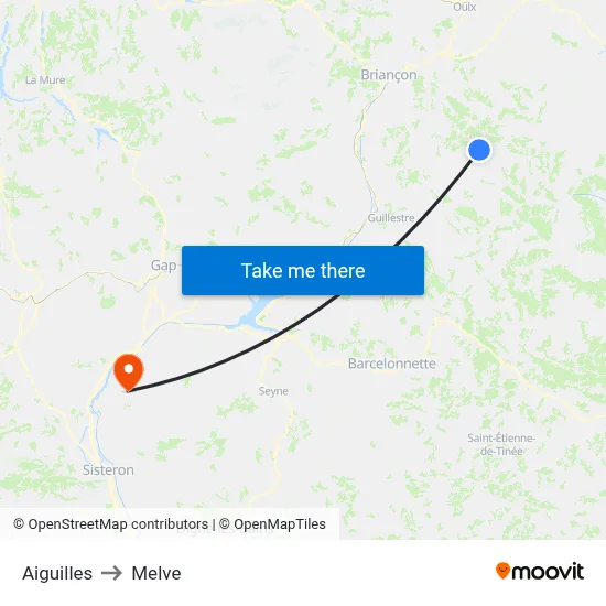 Aiguilles to Melve map