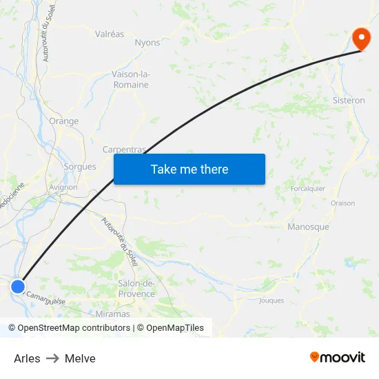 Arles to Melve map