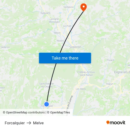 Forcalquier to Melve map
