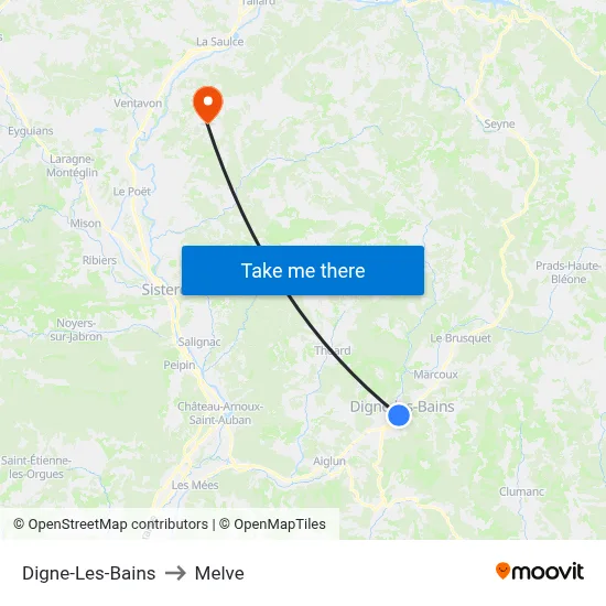Digne-Les-Bains to Melve map