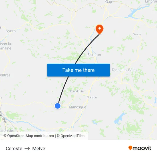 Céreste to Melve map