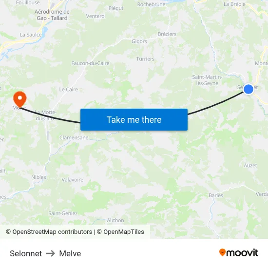 Selonnet to Melve map