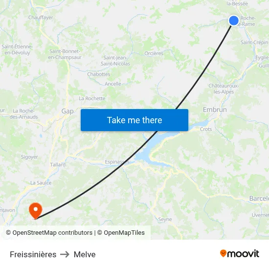 Freissinières to Melve map
