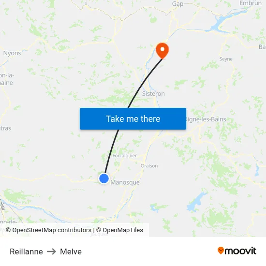 Reillanne to Melve map