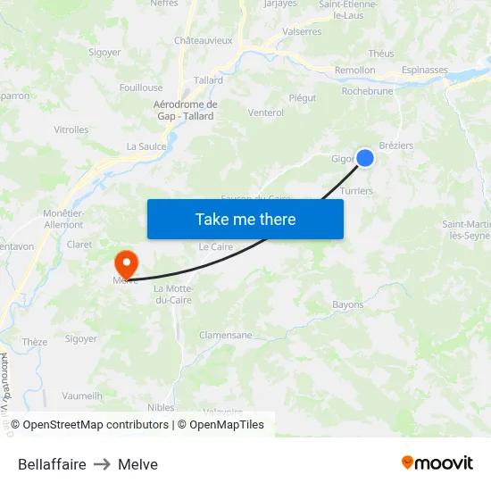 Bellaffaire to Melve map
