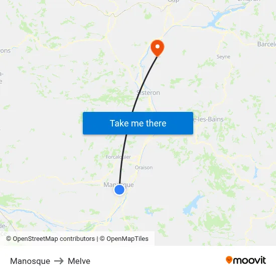 Manosque to Melve map