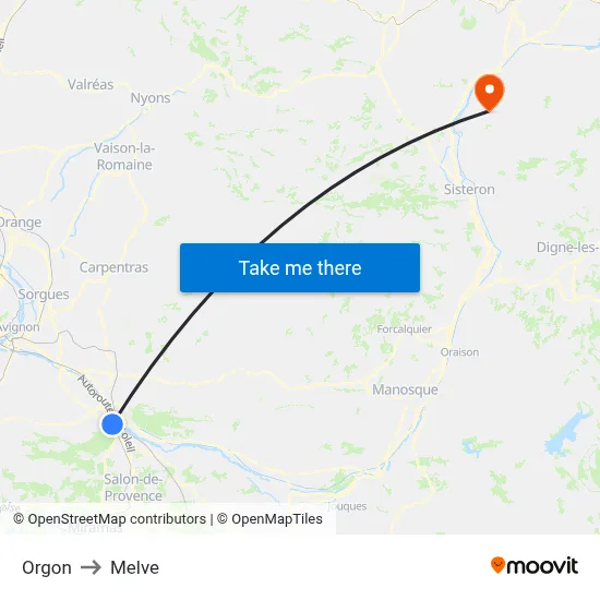 Orgon to Melve map
