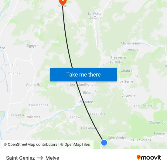 Saint-Geniez to Melve map