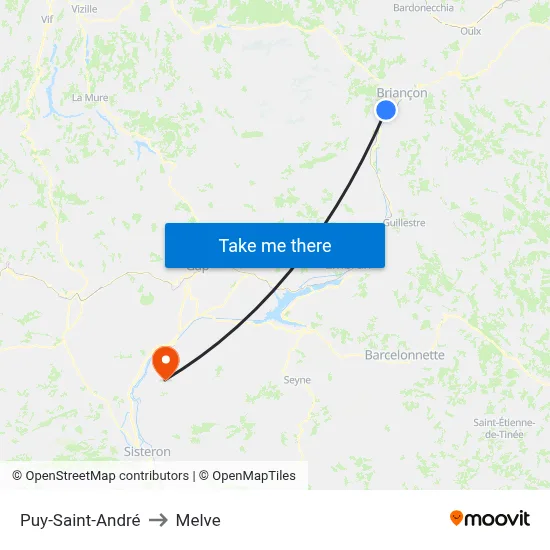Puy-Saint-André to Melve map