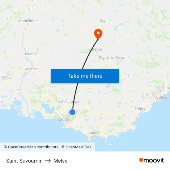 Saint-Savournin to Melve map