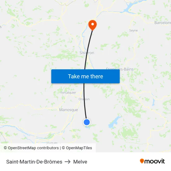 Saint-Martin-De-Brômes to Melve map