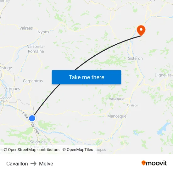 Cavaillon to Melve map