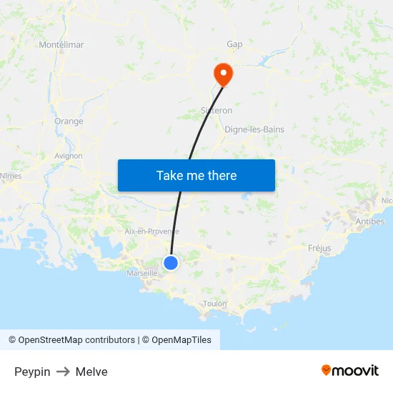 Peypin to Melve map