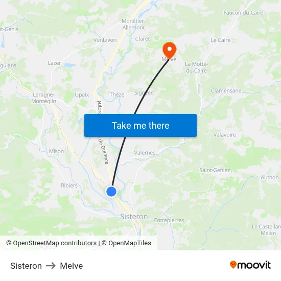 Sisteron to Melve map