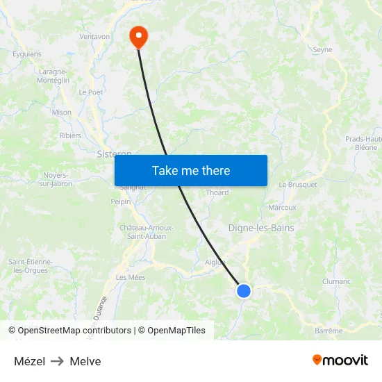 Mézel to Melve map