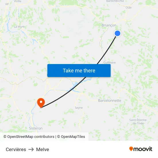 Cervières to Melve map