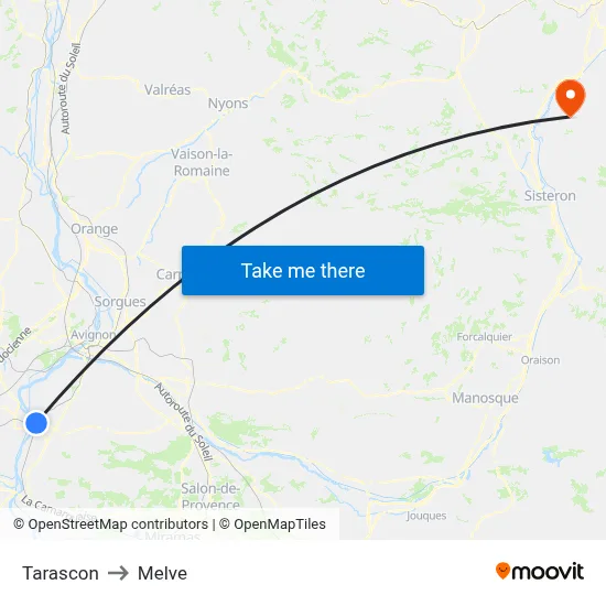 Tarascon to Melve map