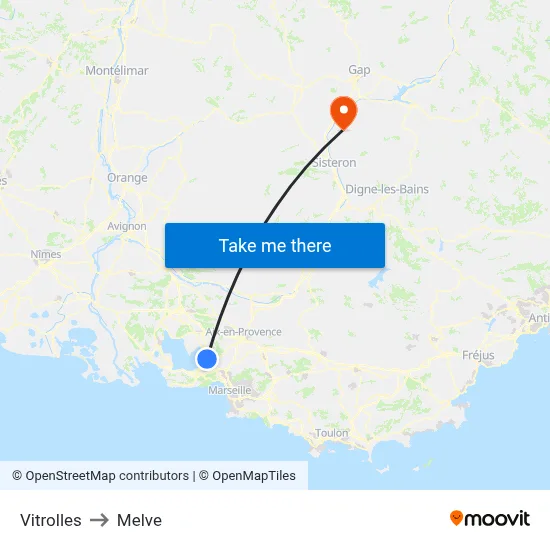 Vitrolles to Melve map