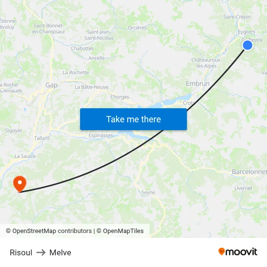Risoul to Melve map
