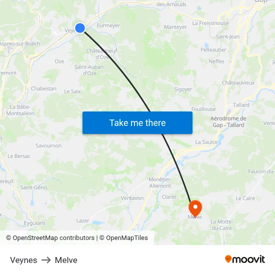Veynes to Melve map