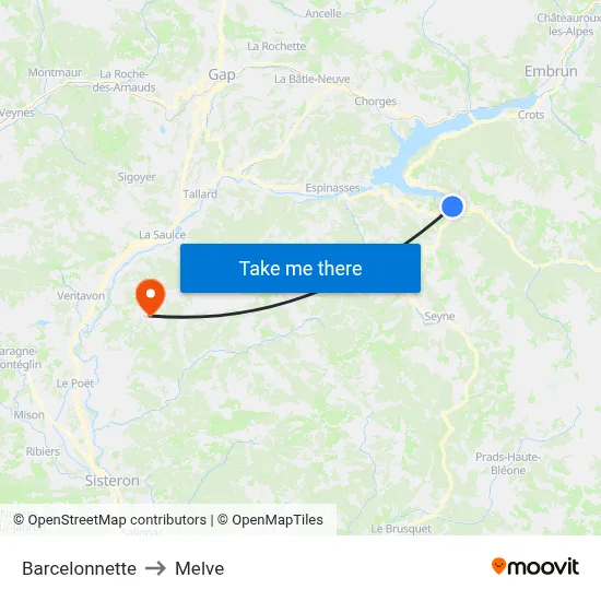 Barcelonnette to Melve map