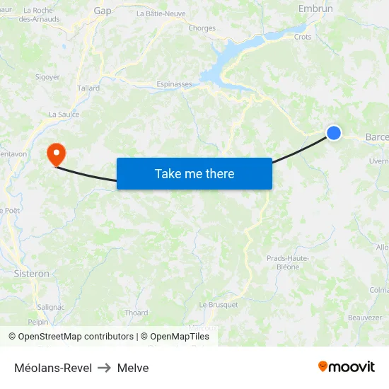 Méolans-Revel to Melve map