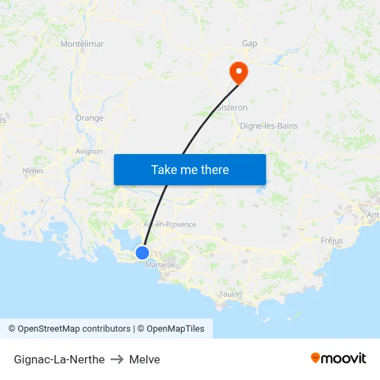 Gignac-La-Nerthe to Melve map