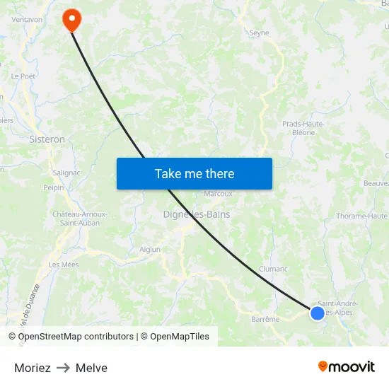 Moriez to Melve map