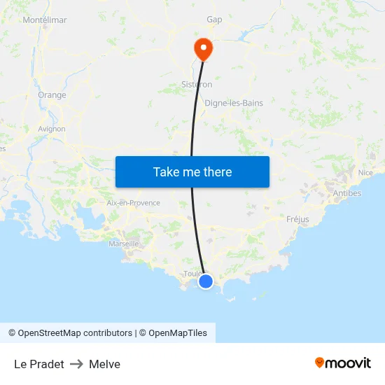 Le Pradet to Melve map