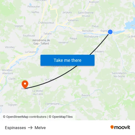 Espinasses to Melve map