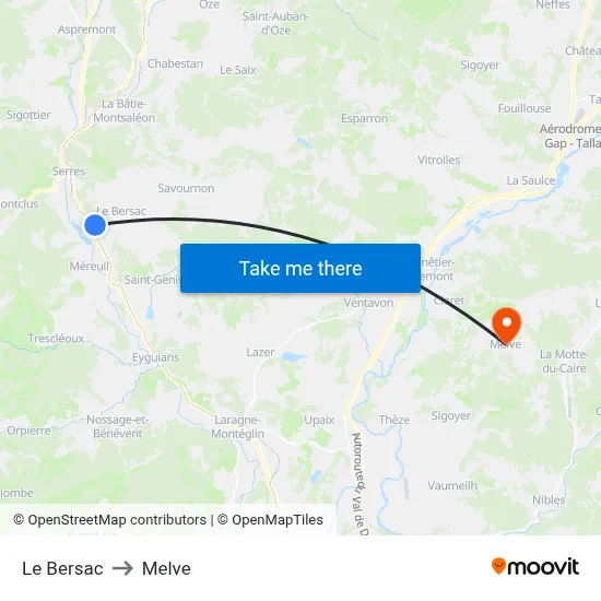Le Bersac to Melve map