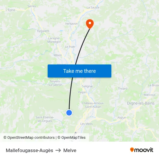 Mallefougasse-Augès to Melve map