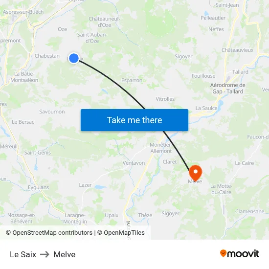 Le Saix to Melve map