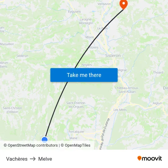Vachères to Melve map