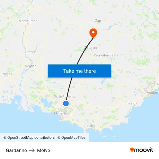 Gardanne to Melve map