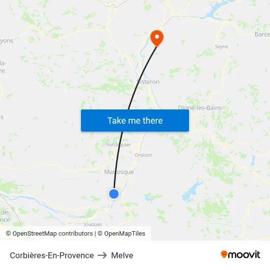 Corbières-En-Provence to Melve map