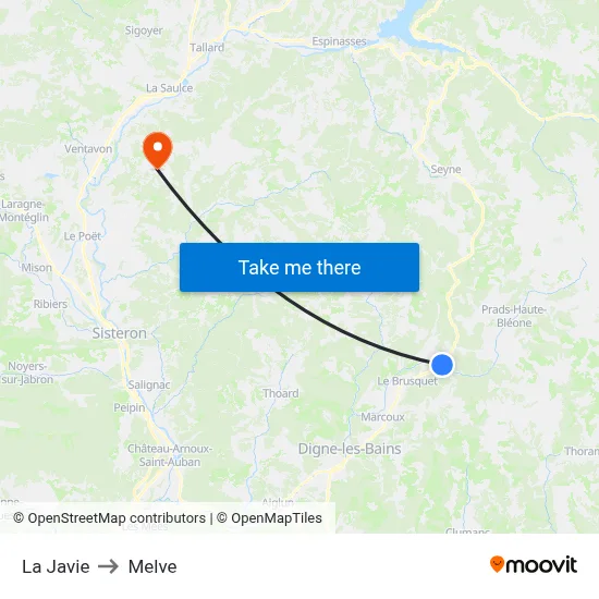 La Javie to Melve map