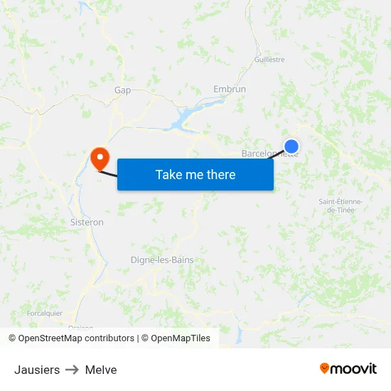 Jausiers to Melve map