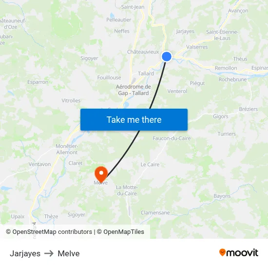 Jarjayes to Melve map