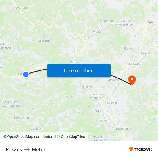Rosans to Melve map