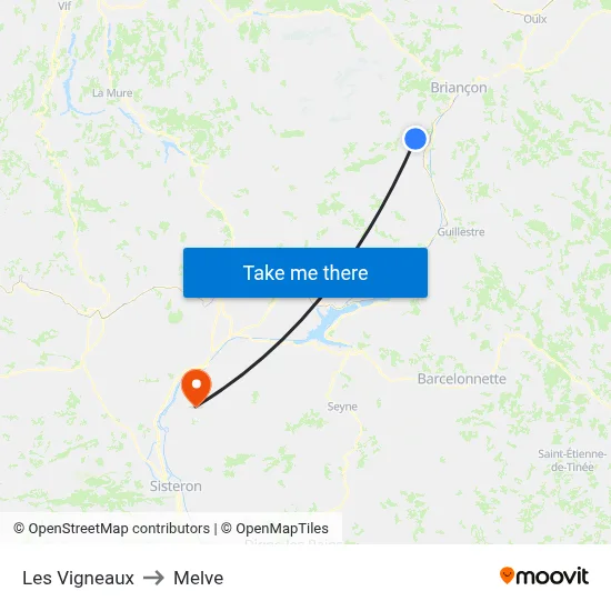 Les Vigneaux to Melve map