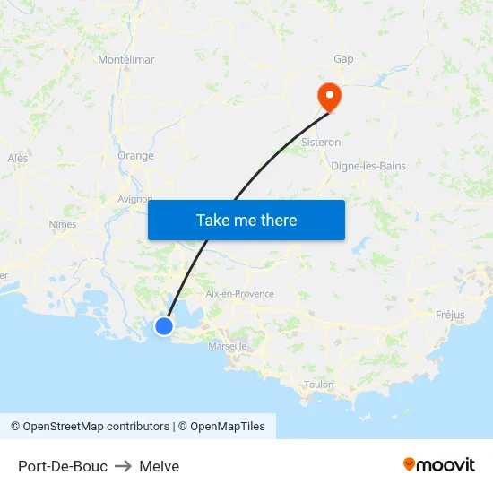 Port-De-Bouc to Melve map