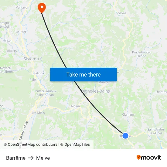 Barrême to Melve map