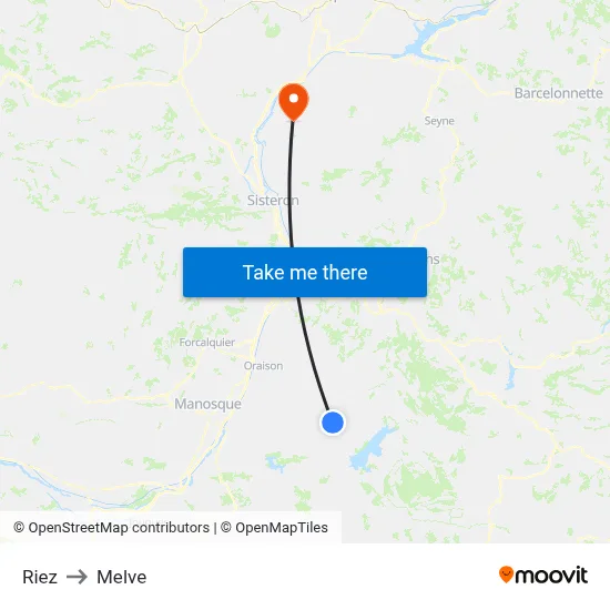 Riez to Melve map