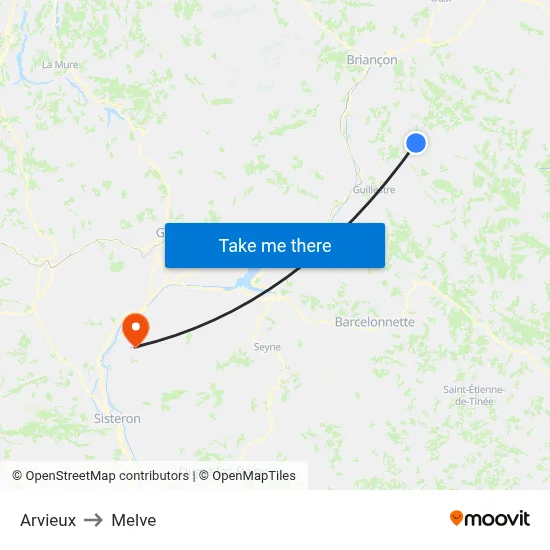 Arvieux to Melve map