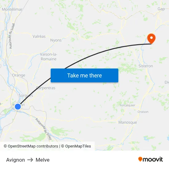 Avignon to Melve map