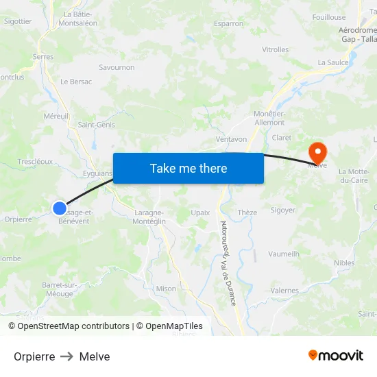 Orpierre to Melve map