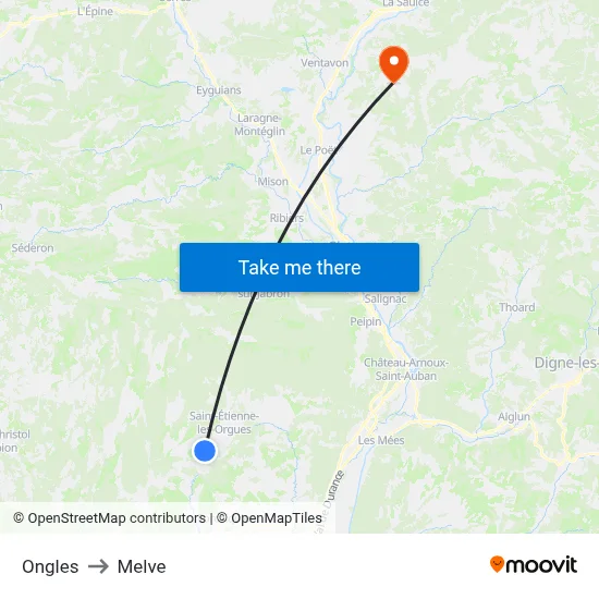 Ongles to Melve map