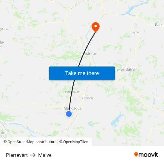 Pierrevert to Melve map
