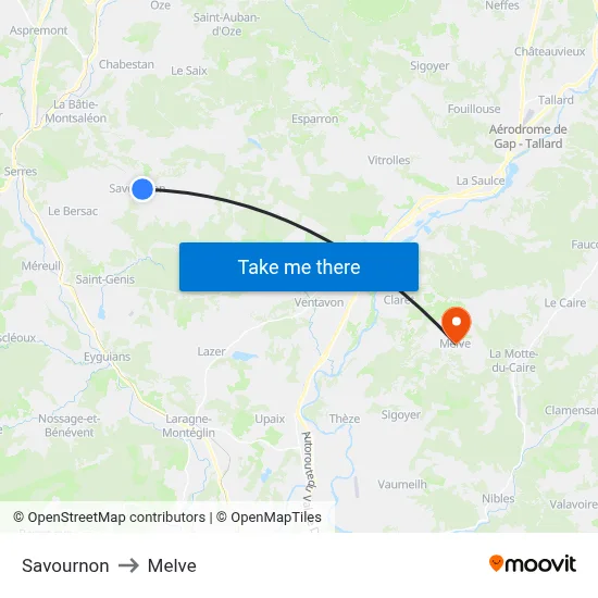 Savournon to Melve map
